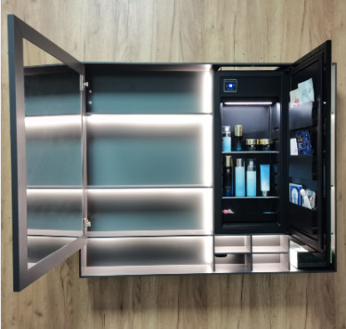 Smart Beauty Spiegel Schrank mit Kühlschrank Alle Aluminium LED-Leuchten Berührung offene Defogging-Leuchten