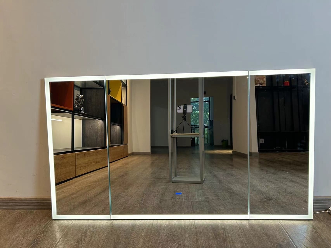 Smart Spiegel Schranktür mit Kühlschrank Alle Aluminium LED-Leuchten Berührung Offene Defogging-Leuchten